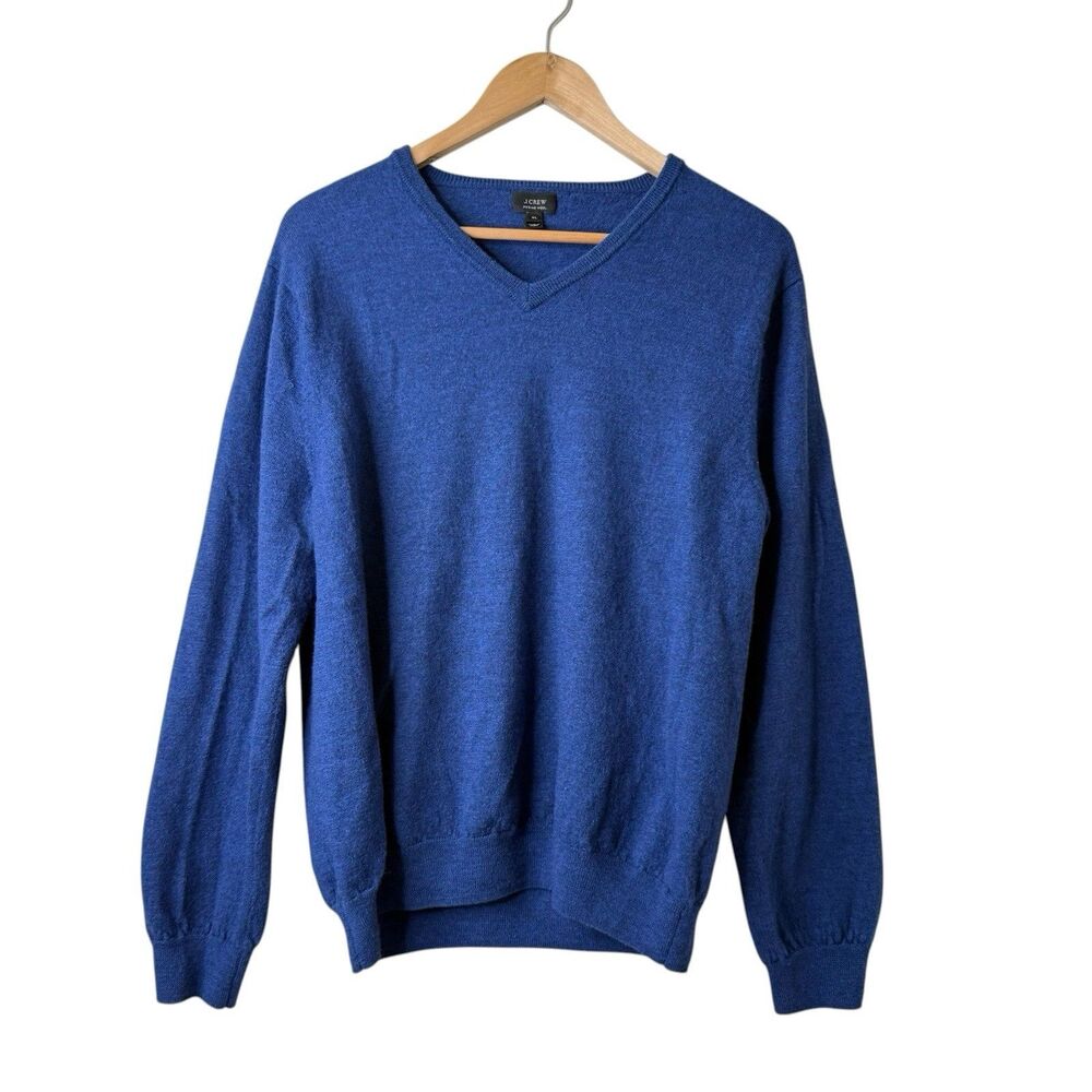 J Crew 100% Merino Wool V Neck Pullover Sweater Mens XL Navy Preppy Minimalist